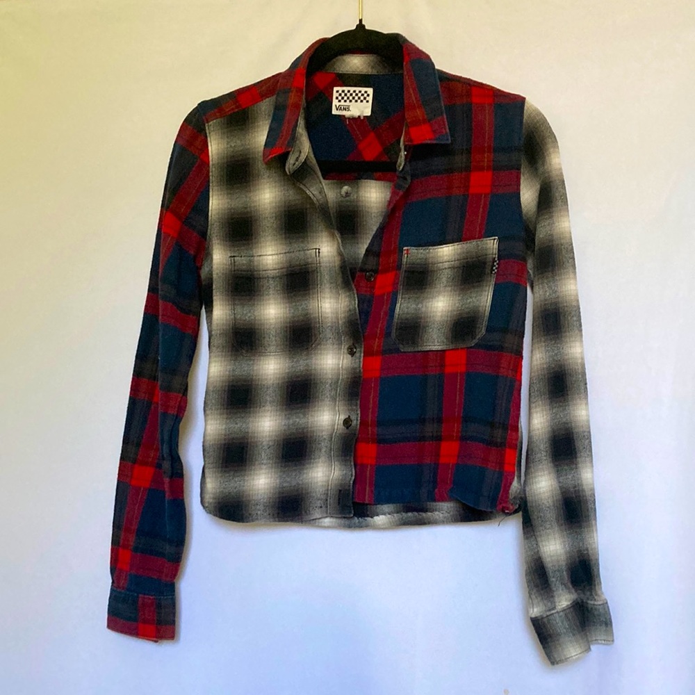 Vans Crop Button Down Plaid Shirt Small